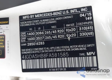 2015 Mercedes-Benz Ml 350 4Matic from USA, damaged, VIN 4JGDA5HB8FA581585